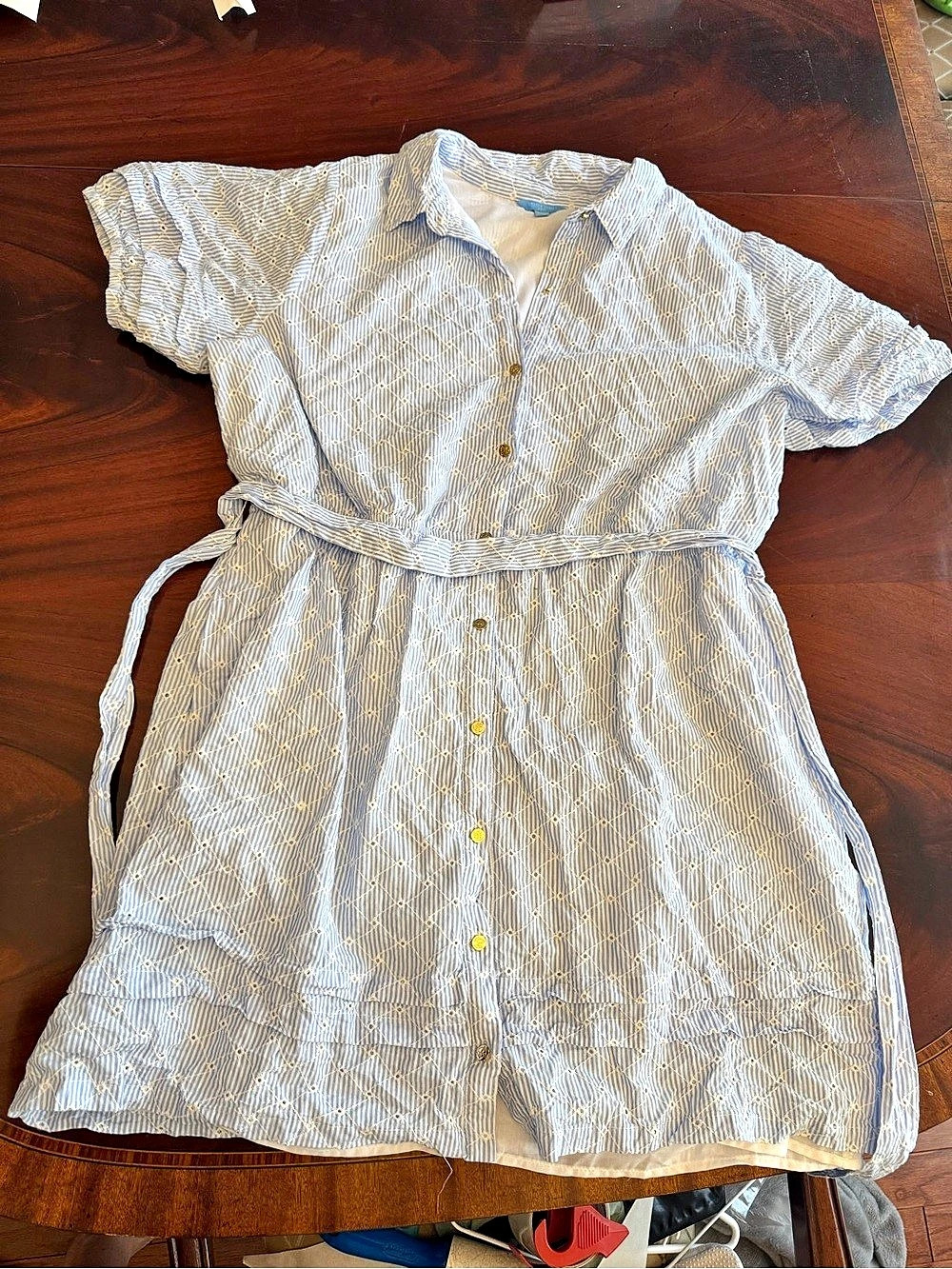 Draper James RSVP Striped Mini Shirt Dress in Blue & White Medium